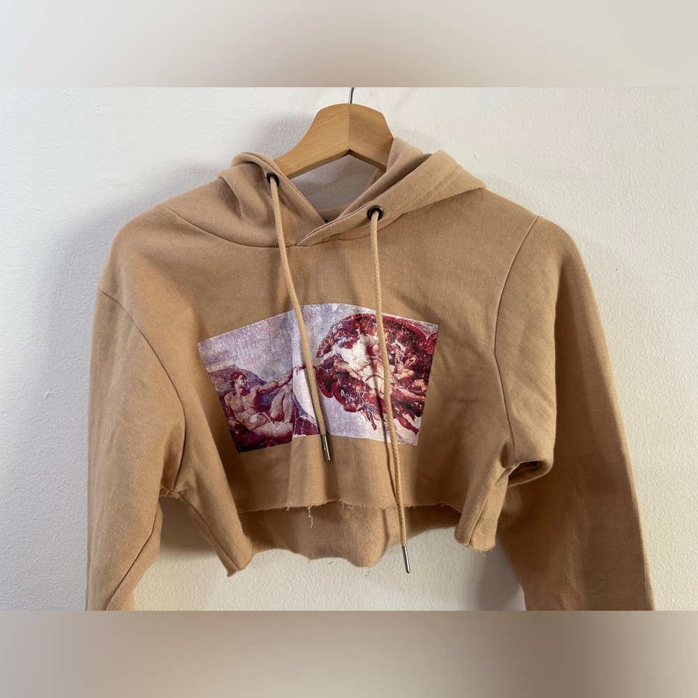 PRETTYLITTLETHING Fleece Hoodie: The Creation of Adam SIZE SMALL Religious God